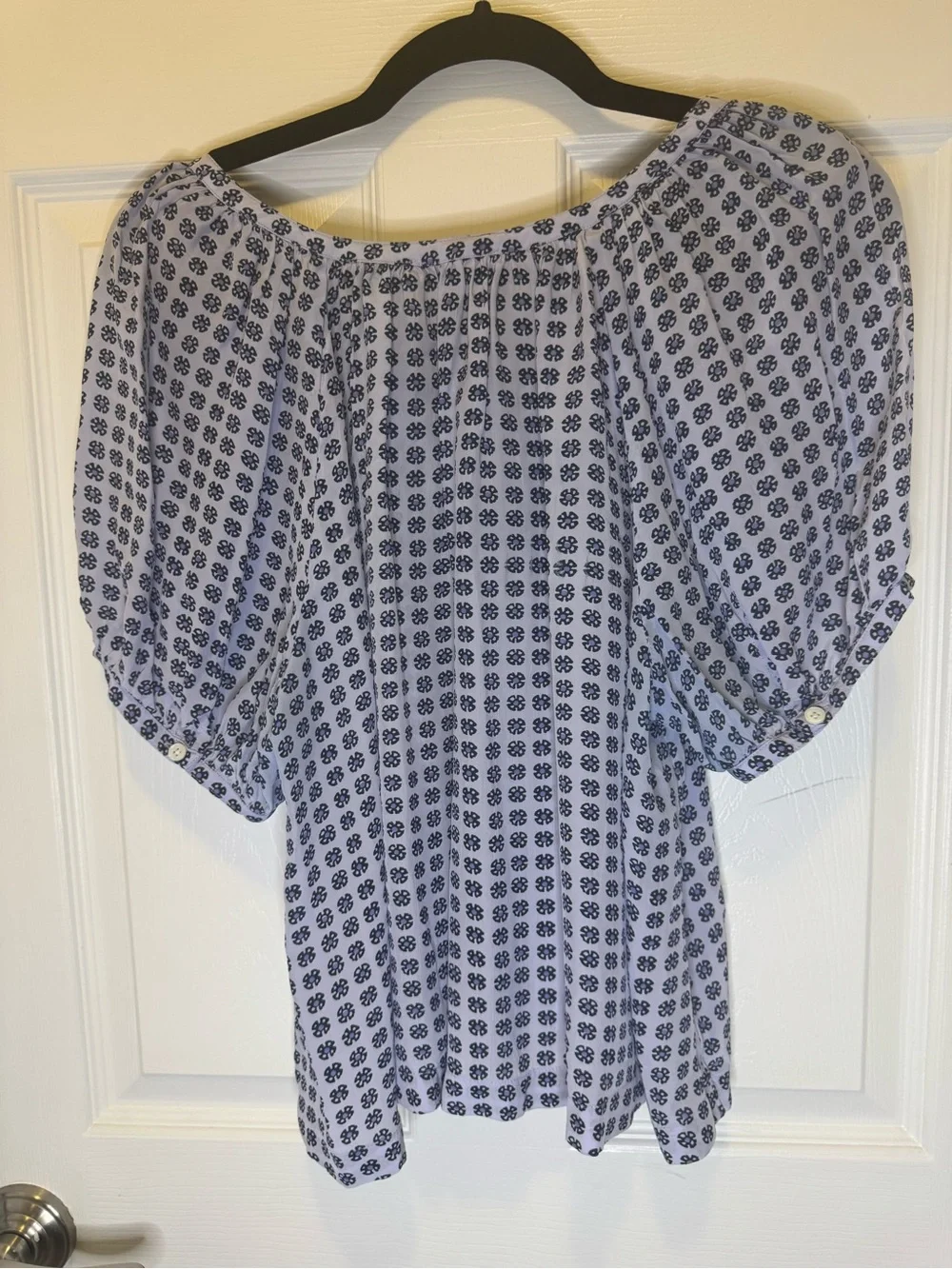 Madewell Size Large Lavender Floral Puff Sleeve Button Front Peasant Blouse